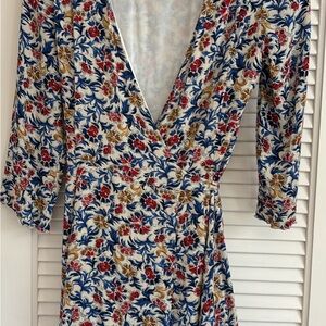 Sezane Floral Wrap Dress - Blue, Red, Gold